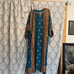 Beaded duster kimono Elegant Teal and Gold Embellished Dress